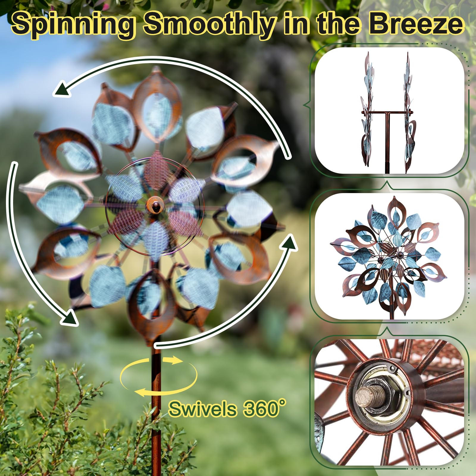 Lariander wind spinner tall pole profile at 84 inches enhances outdoor visibility.