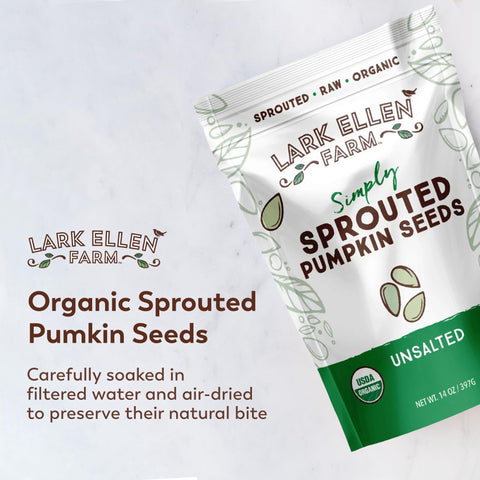 Lark Ellen Farm sprouted pumpkin seeds on salad add crunch and nutrition