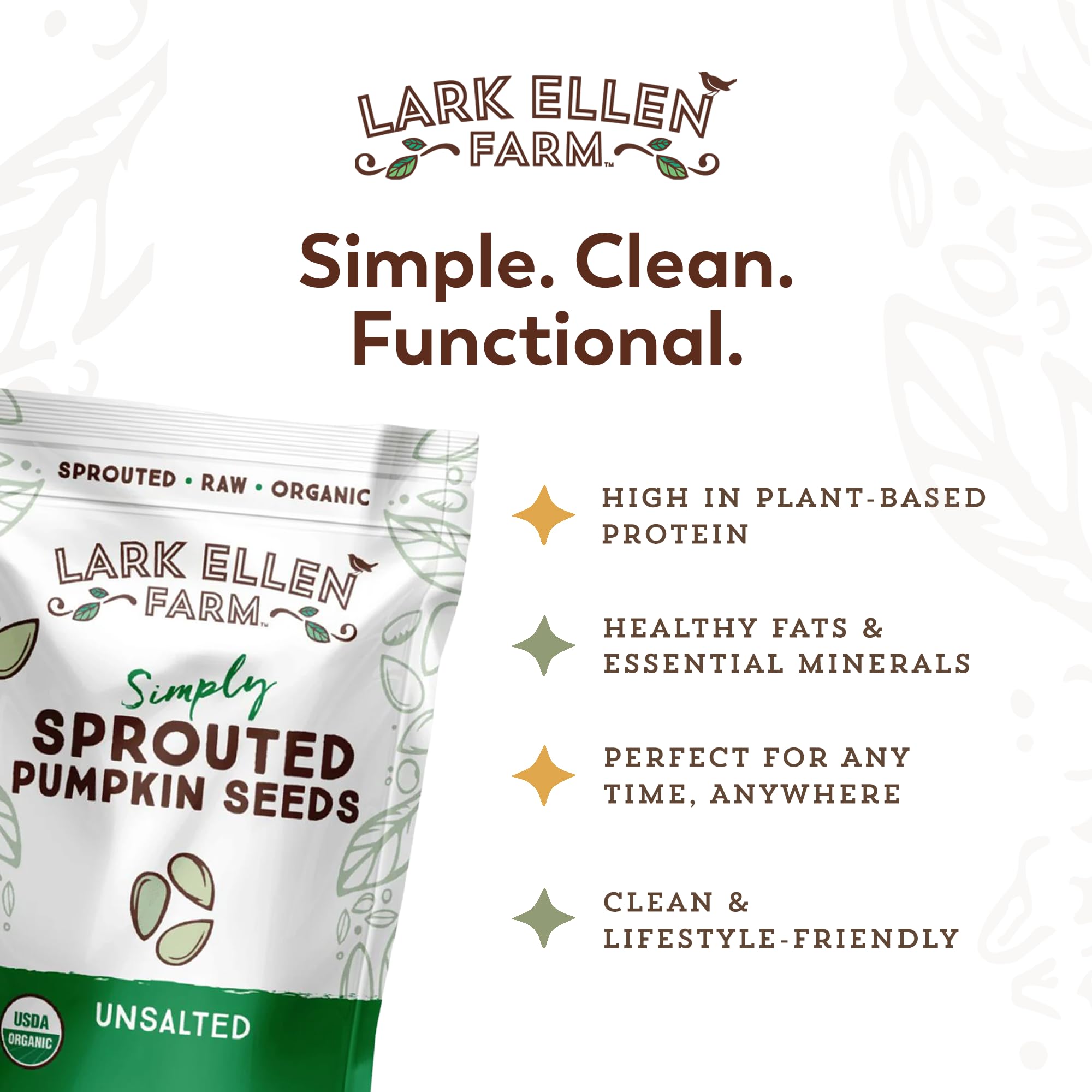 Lark Ellen Farm sprouted pumpkin seeds in recyclable pouch reduces waste