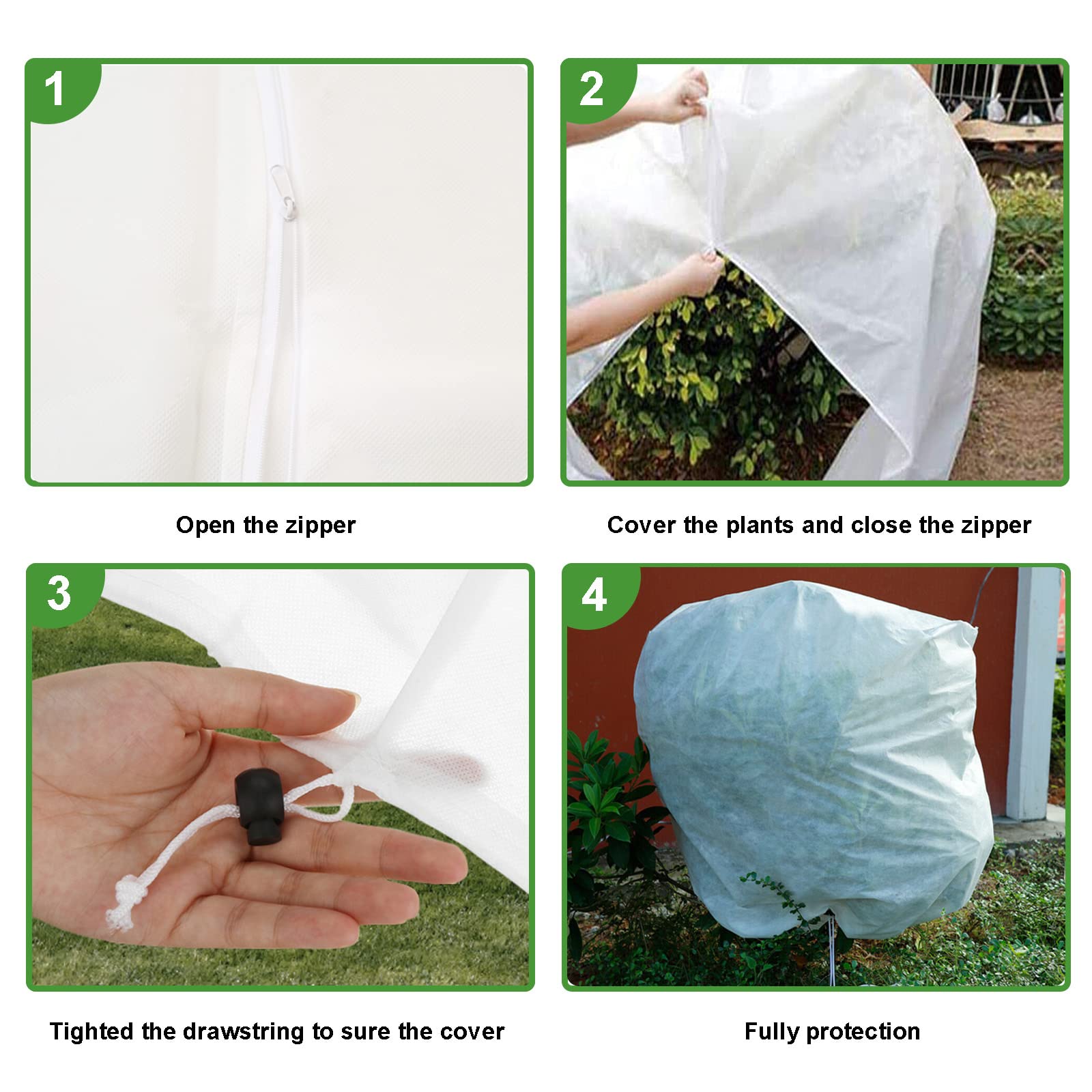 LARNORJE zippered cover allows quick on/off without damaging plants.