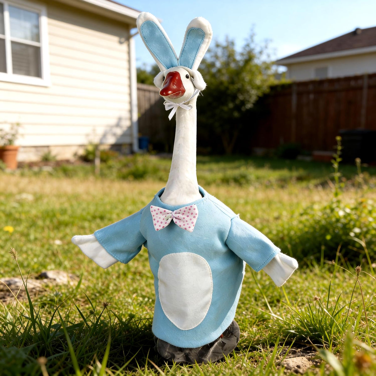 LarpGears porch goose Easter bunny cap for instant curb appeal.