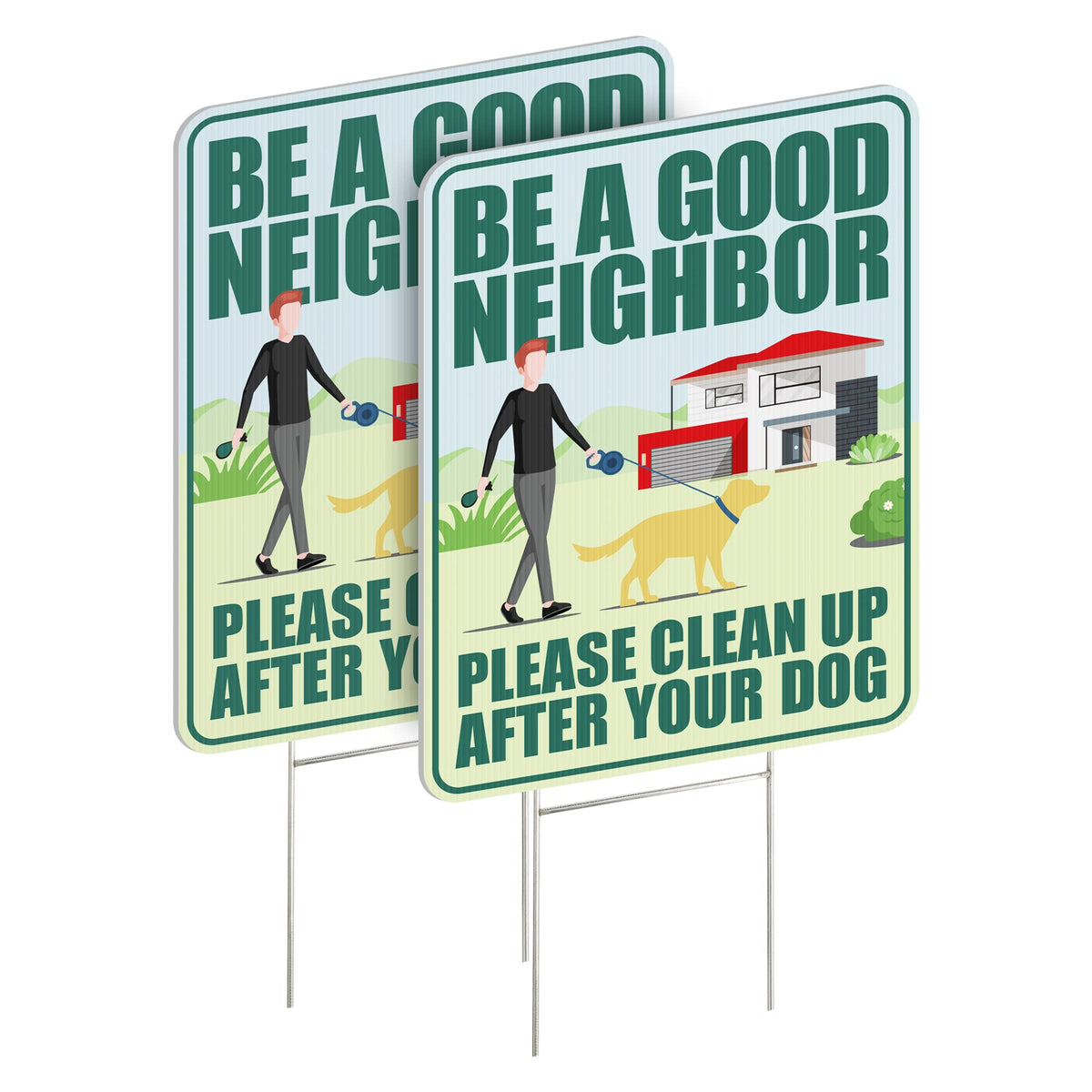 LARREEDE clean up after your dog sign, 12x9, double-sided for clear curbside reminders