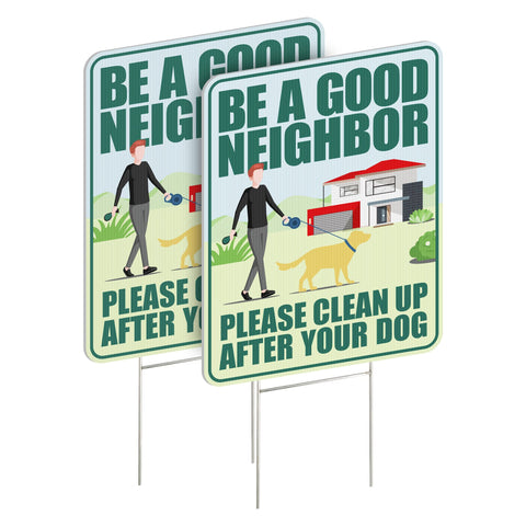 LARREEDE clean up after your dog sign, 12x9, double-sided for clear curbside reminders