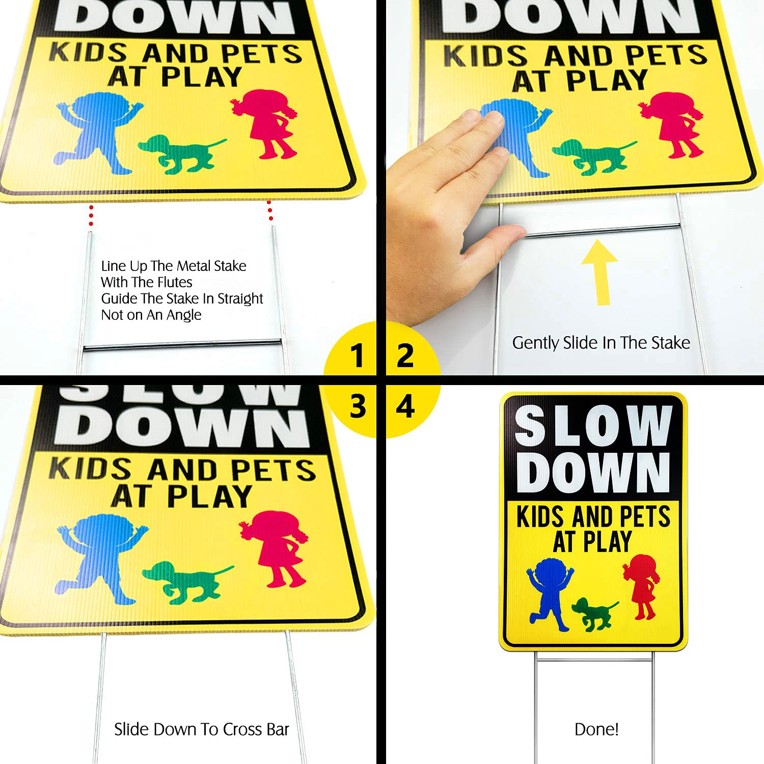 LARREEDE durable double-sided slow down design boosts visibility from multiple angles