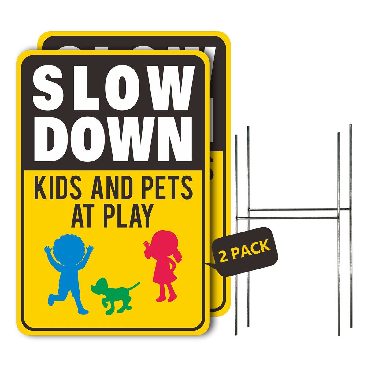 LARREEDE slow down signs 2-pack front view for high visibility in yards
