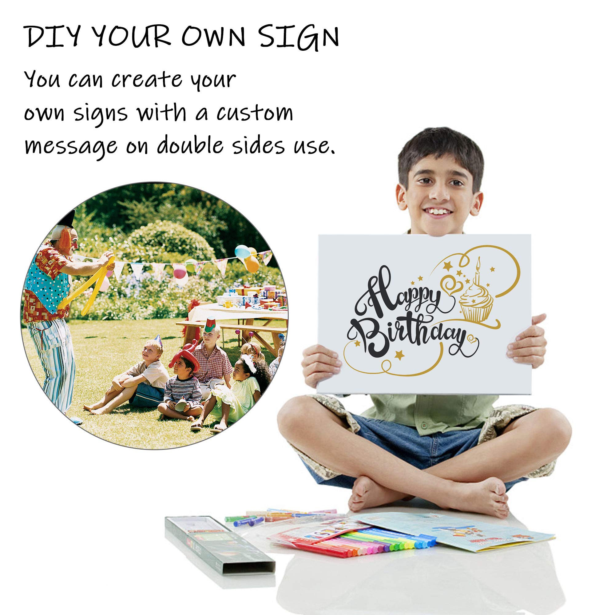 LARREEDE yard sign kit contents with four signs and four stakes