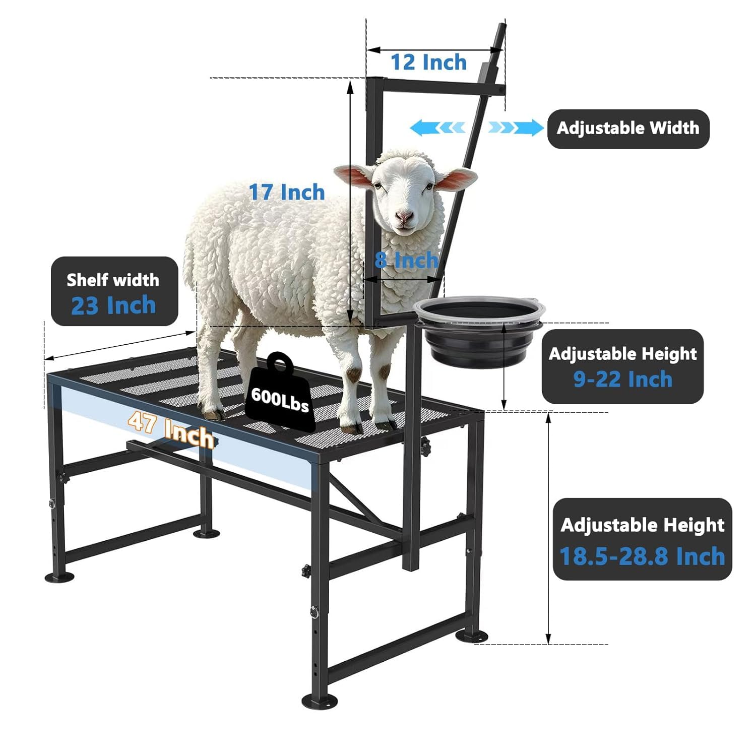 Larrik adjustable headpiece goat stand for secure restraint during routine chores.