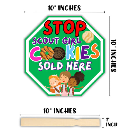 Lashicorn handheld stop sign on a stick guides customers to cookies