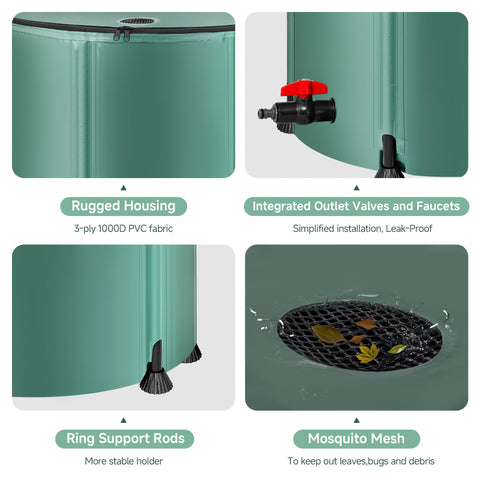 Laspeiraux collapsible rain barrel mesh top filters debris for cleaner water