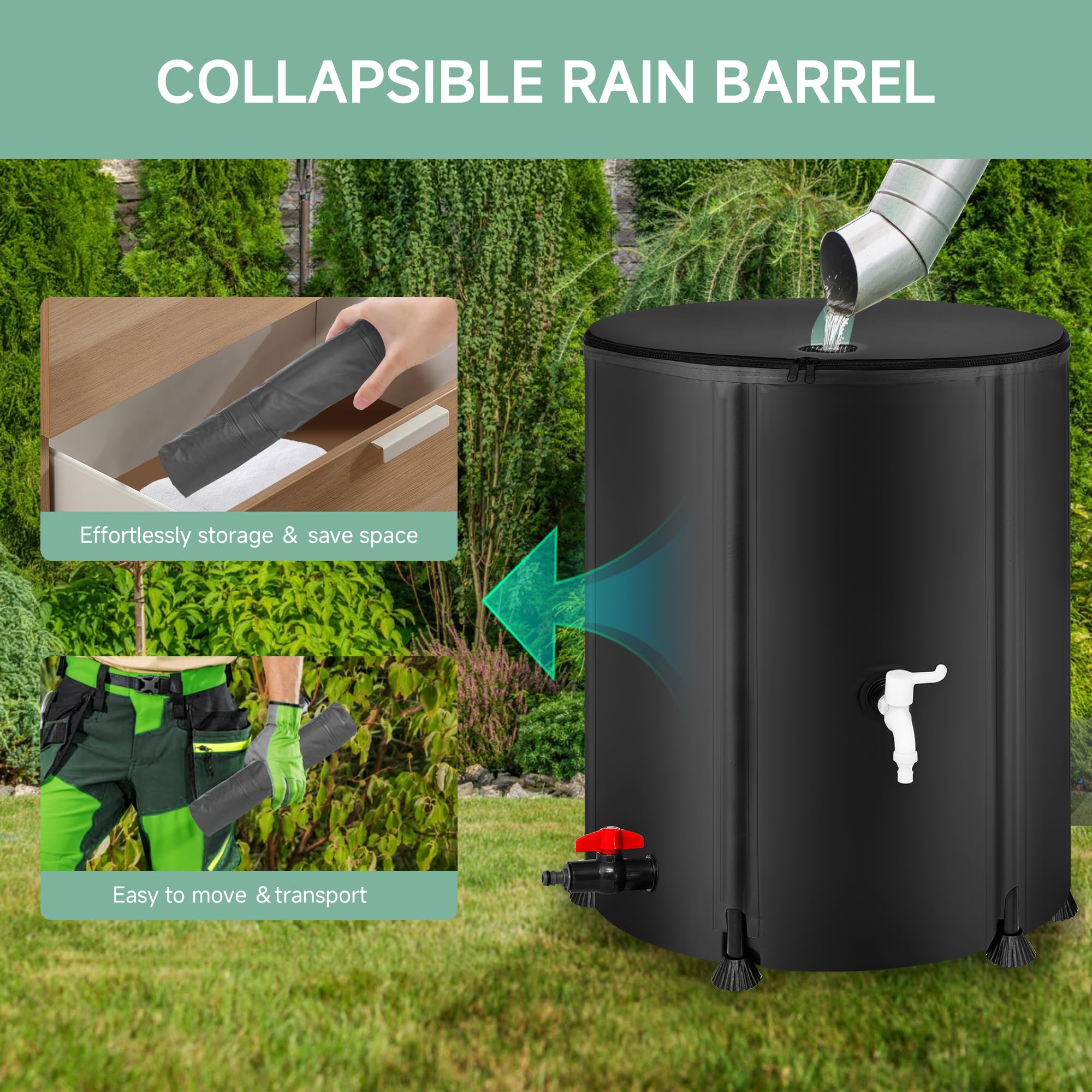 Durable three-layer PVC Laspeiraux rain barrel ready for outdoor use