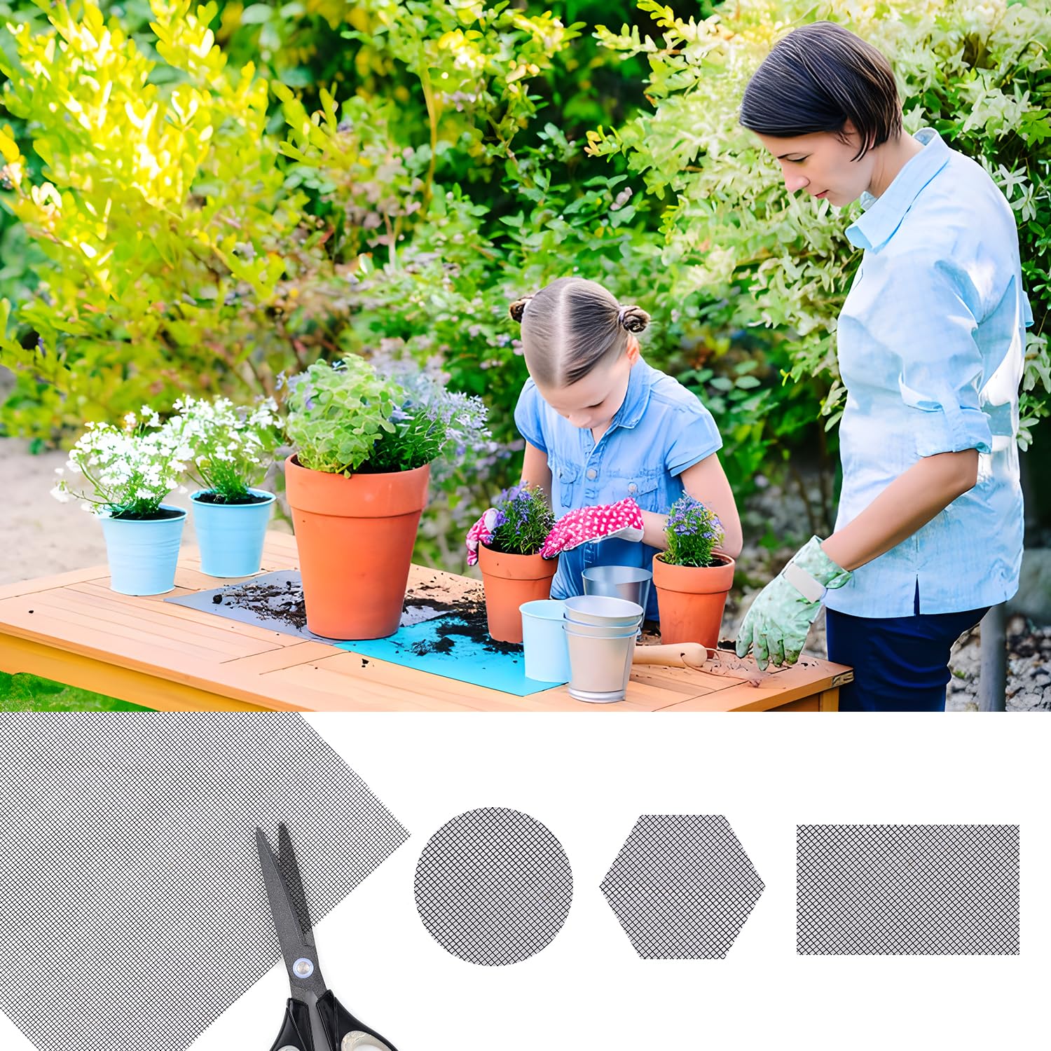 Lasuroa cut-to-fit drainage mesh adapts to different pot shapes.