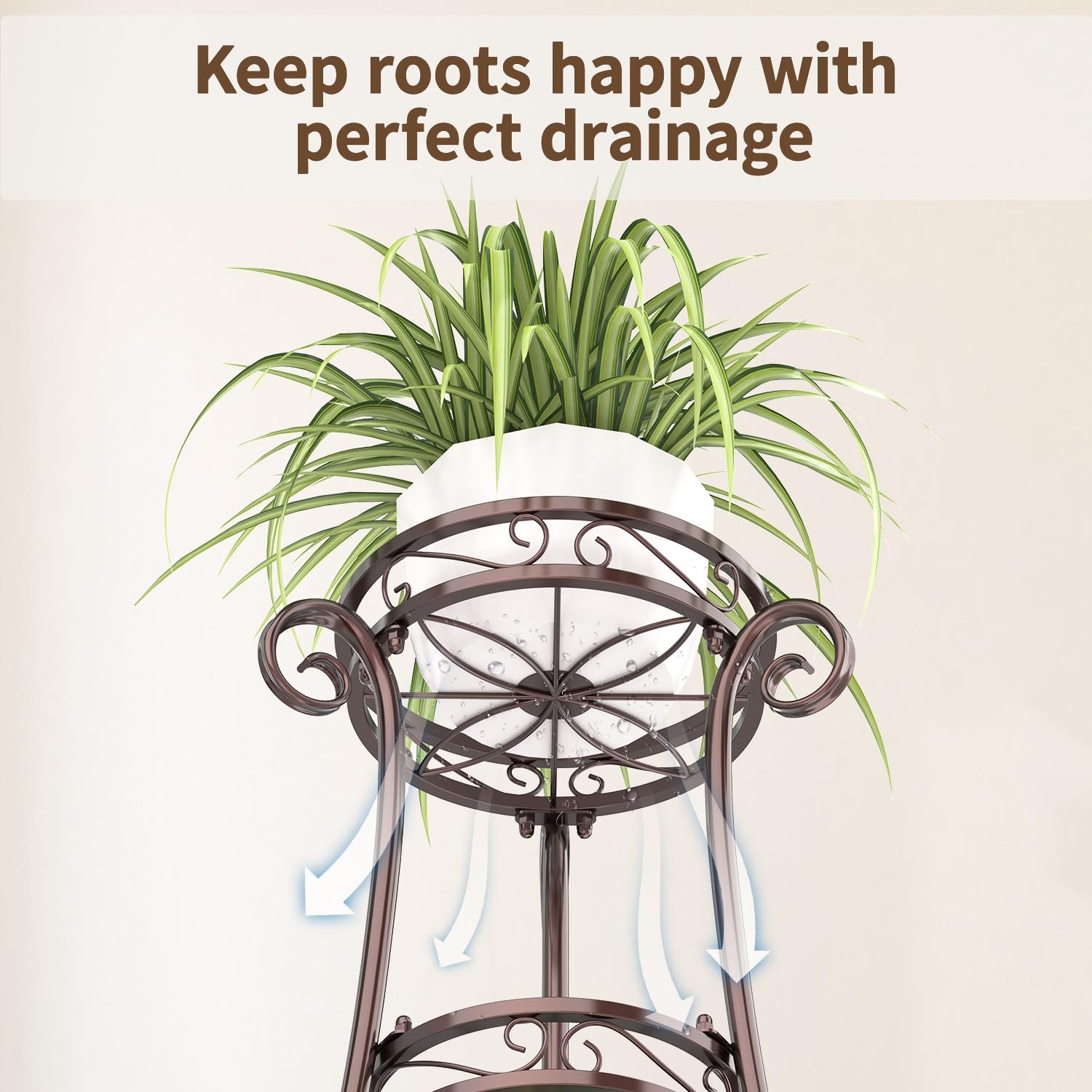 LASZOLA 3-tier bronze plant stand corner-fit design fits narrow spaces.
