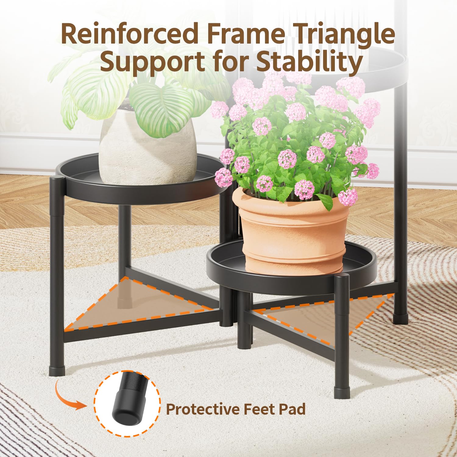 LASZOLA reinforced triangle support ensures solid stability for heavier pots.