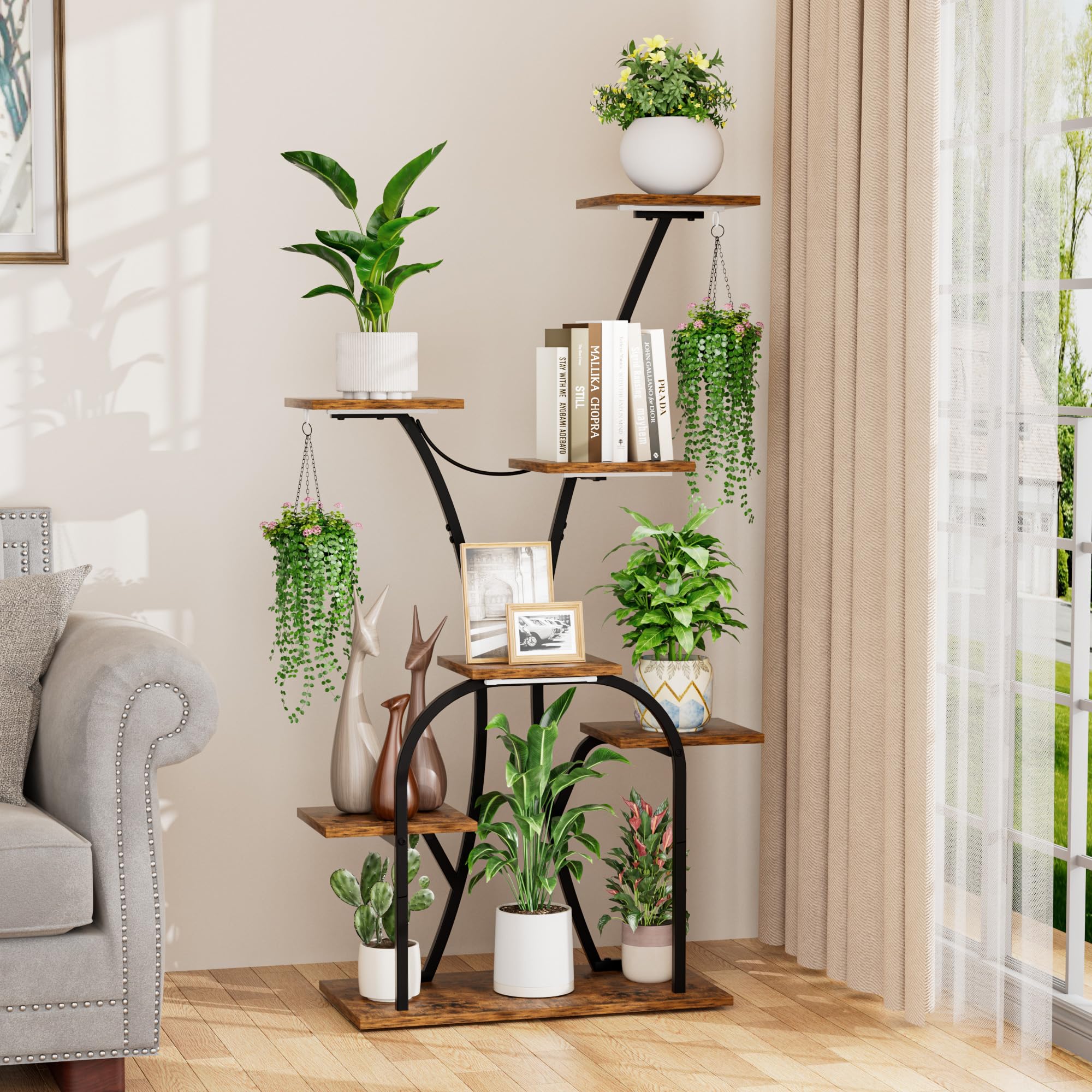 LATIBELL curved metal plant stand adds modern decor.