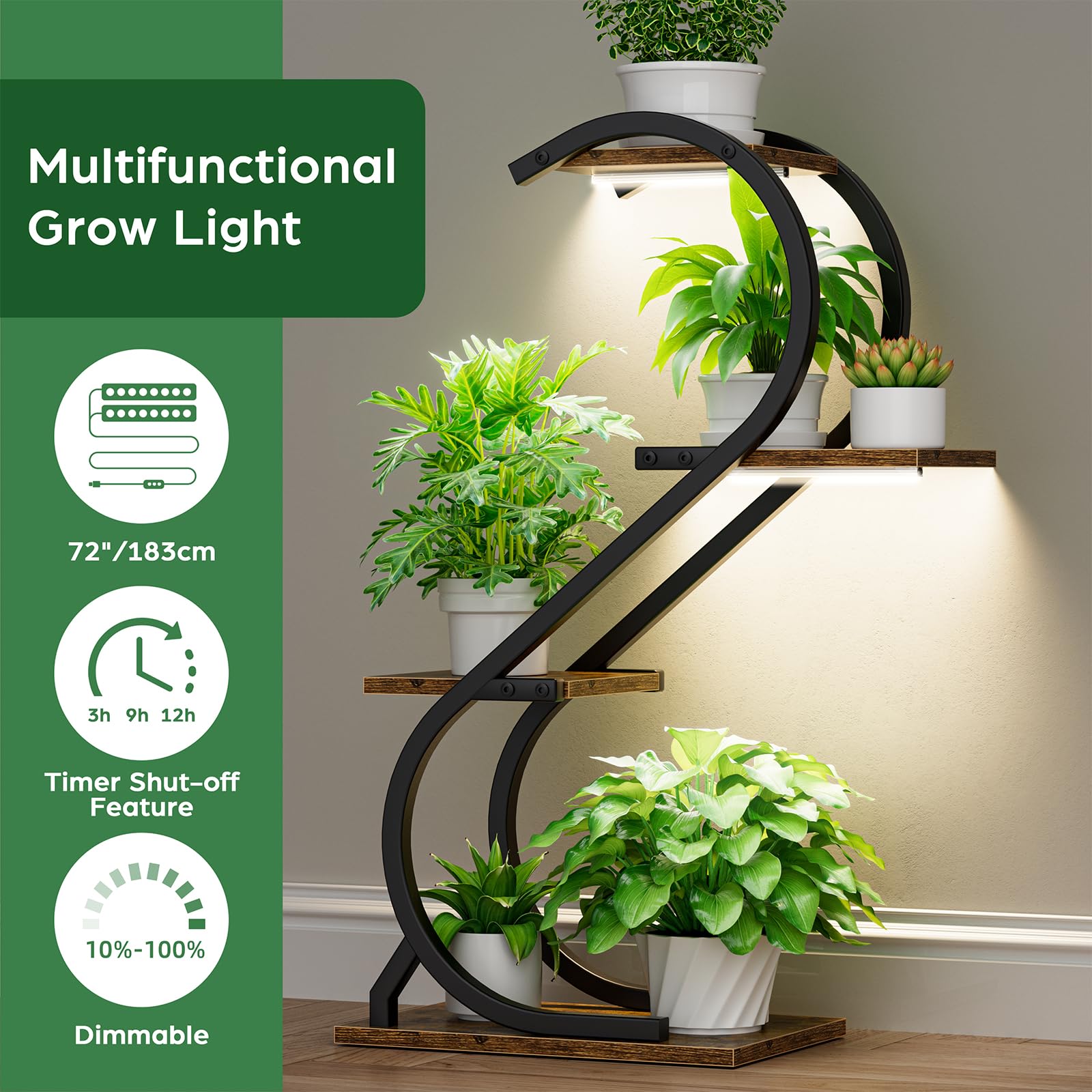 LATIBELL grow-light stand highlights timer and dimmer for customized care