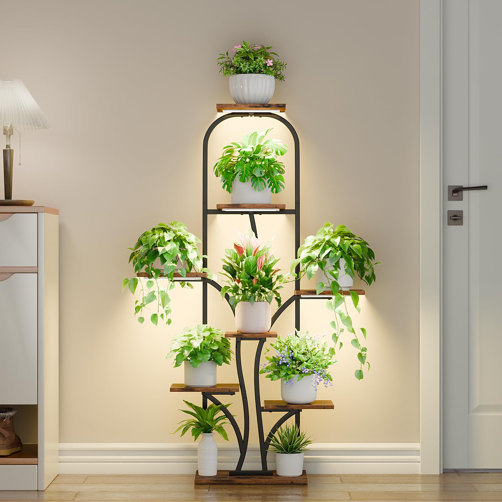 LATIBELL four-head grow lights illuminate each level for indoor cultivation