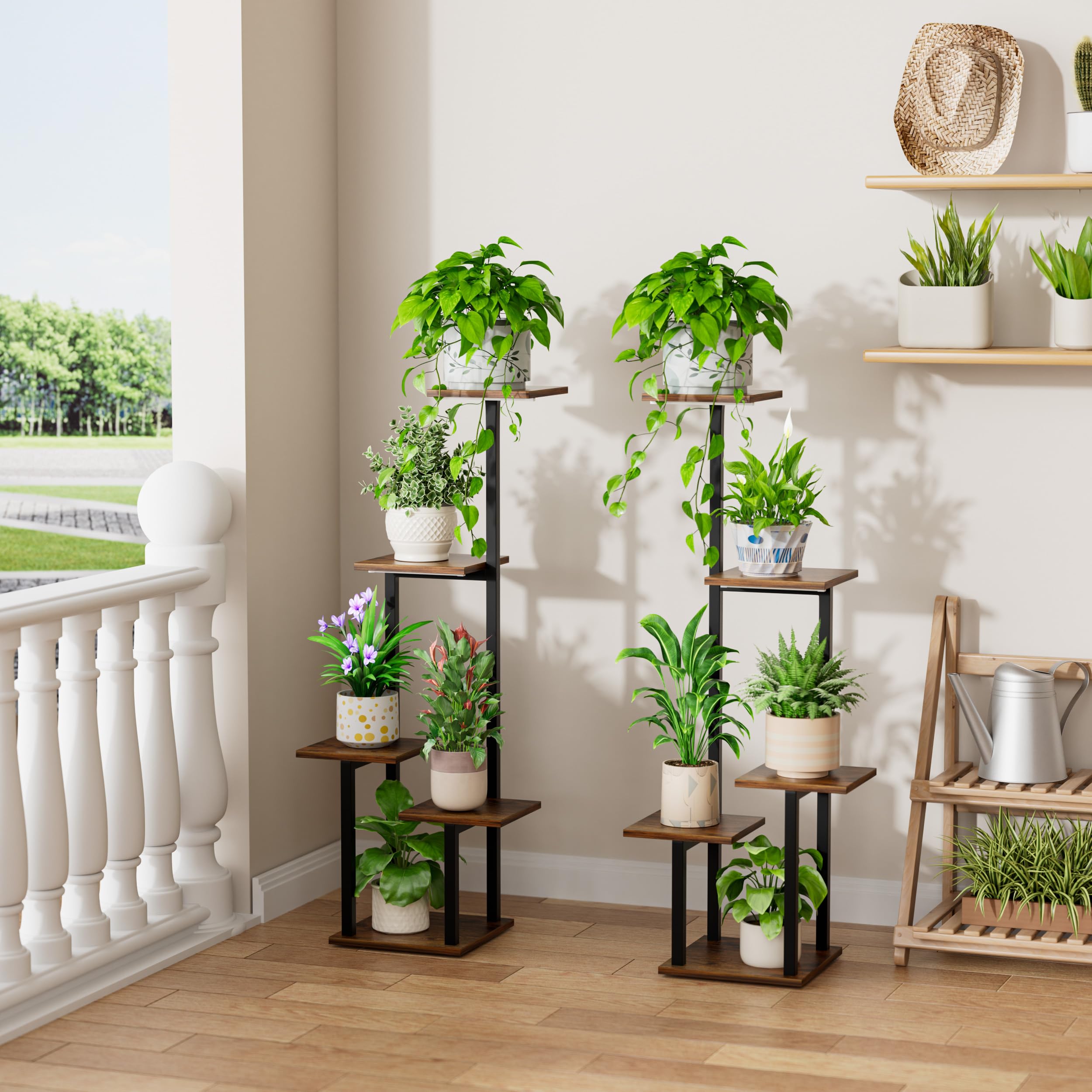 LATIBELL 5-tier corner plant stand saves space and organizes plants.