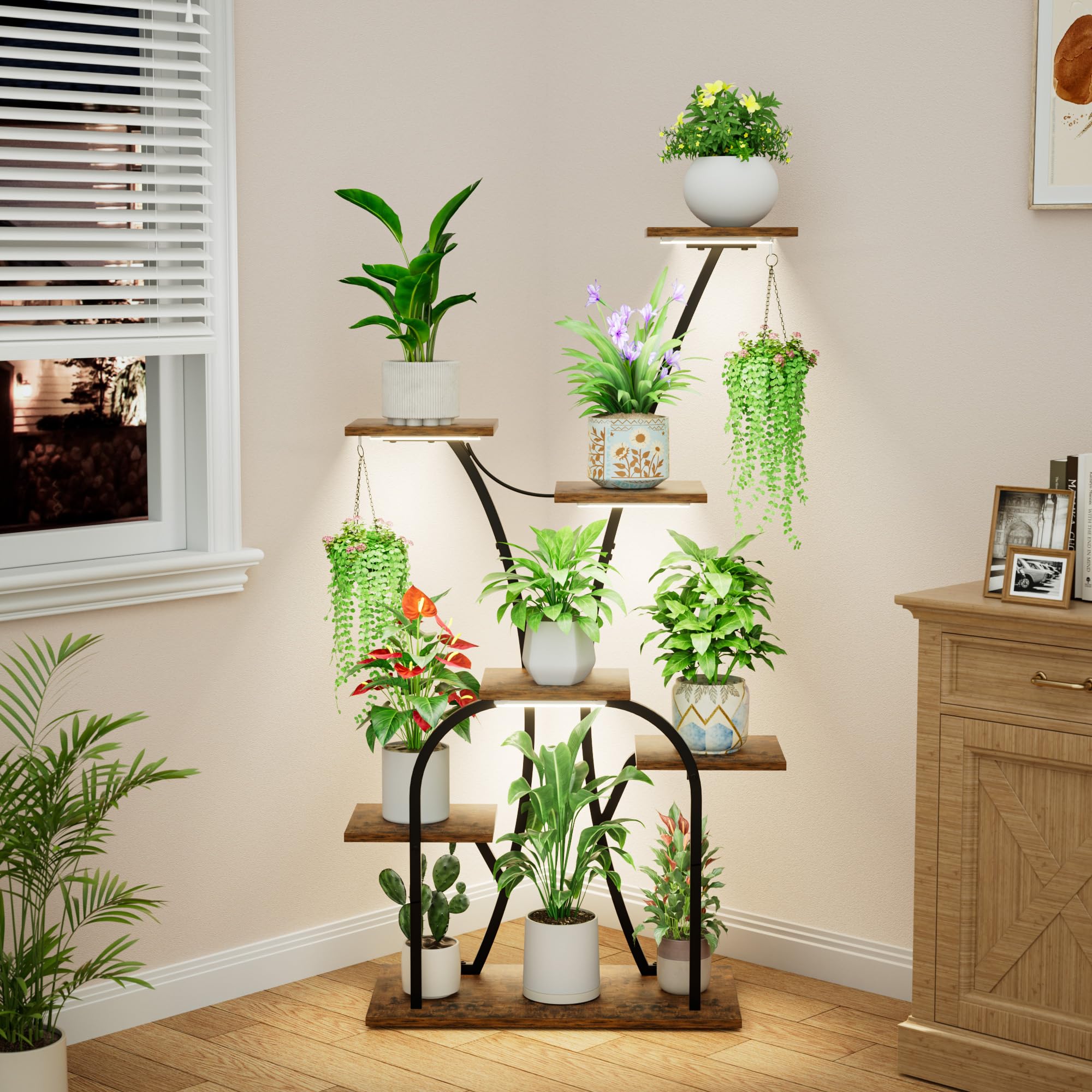 LATIBELL 7-tier plant stand with grow lights displaying thriving greenery.