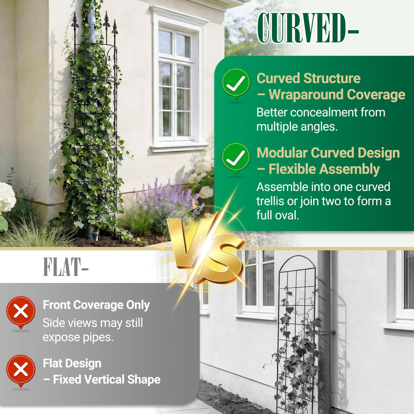 LATIHUUM arc-design trellis close-up highlights rustproof metal construction.
