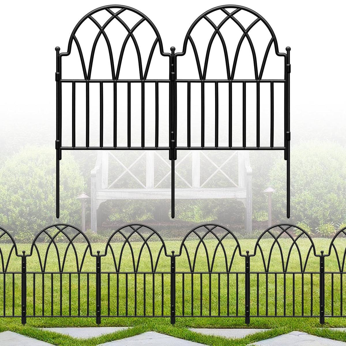 LATIHUUM arch garden fence panel front view defines borders and enhances curb appeal.