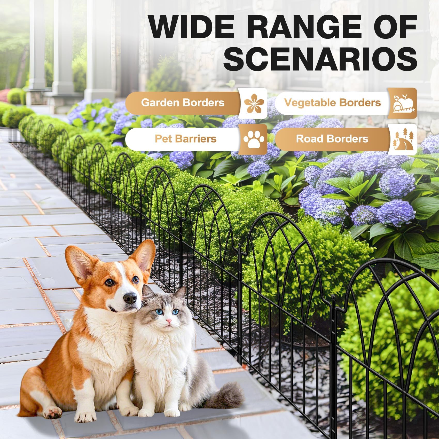 LATIHUUM decorative edging panels define garden areas while showcasing plants.