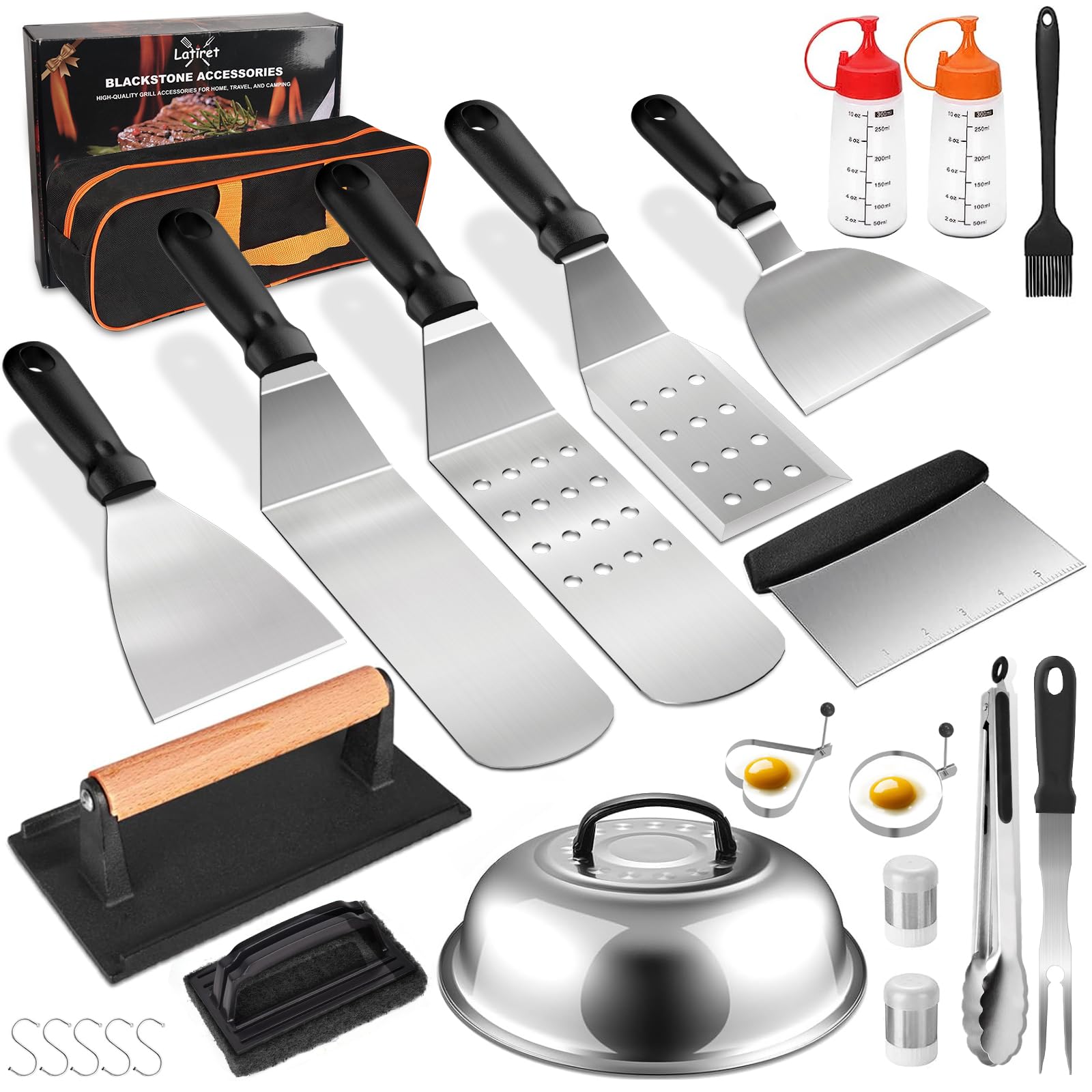 Latiret long griddle spatula for effortless flipping on Blackstone grills.