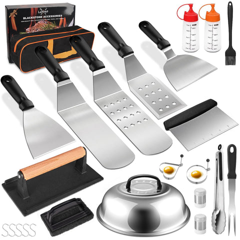 Latiret long griddle spatula for effortless flipping on Blackstone grills.