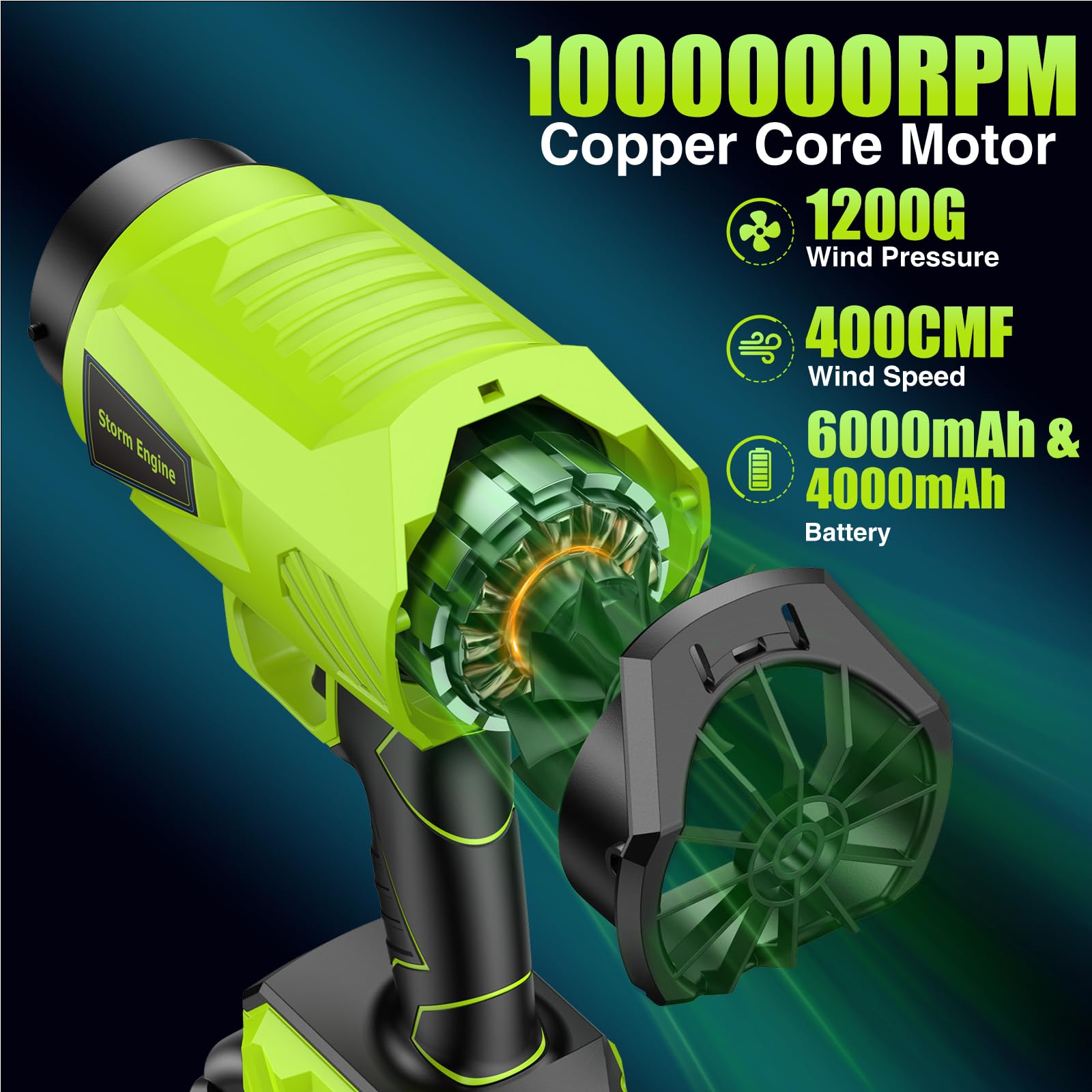 Latrcm cordless leaf blower in turbo action with strong air speed.