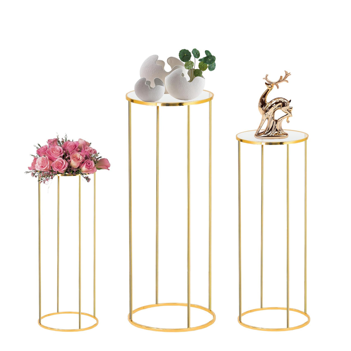 Latywen gold cylinder pedestal 15.75-inch stand elevates florals for events