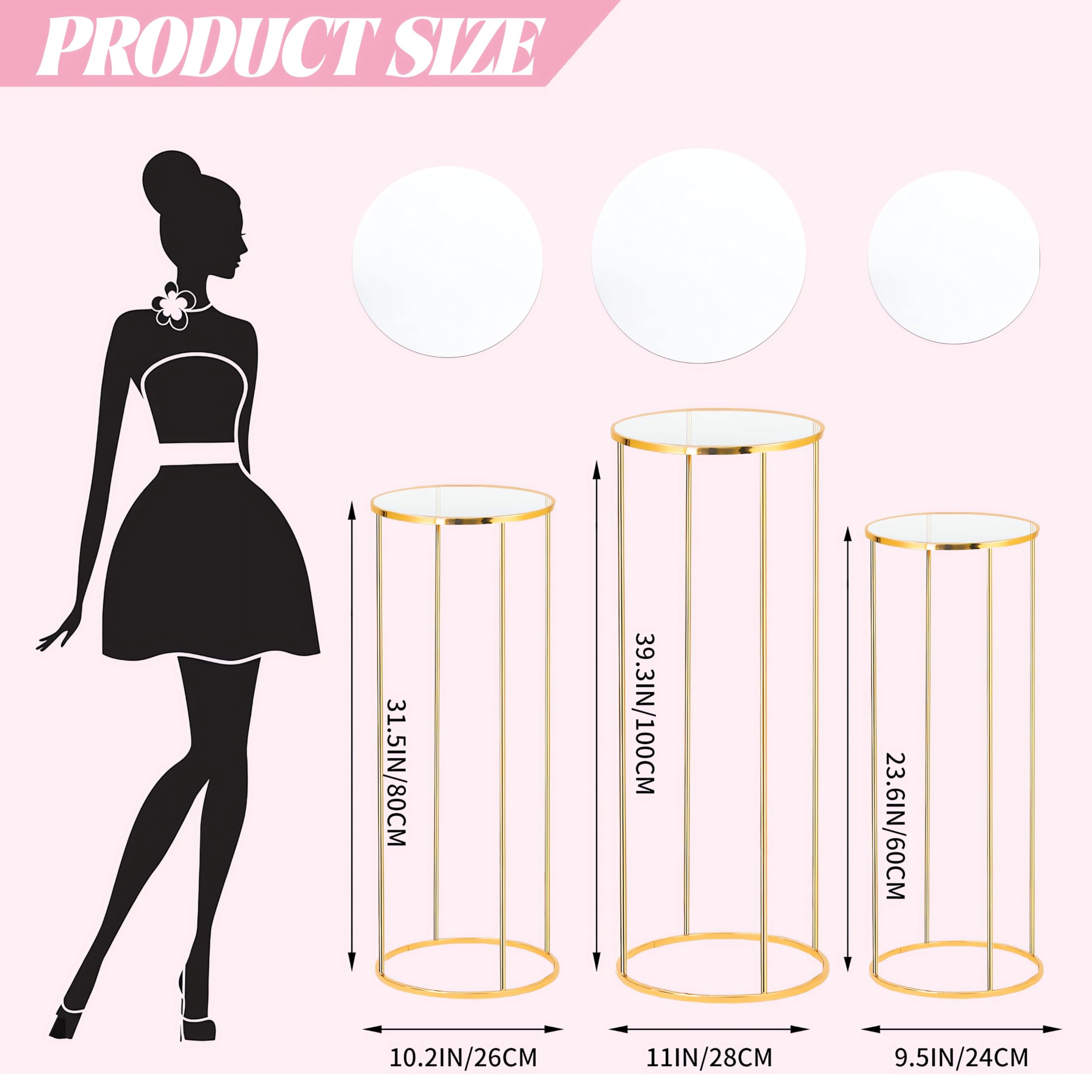 Latywen gold cylinder pedestal 31.5-inch stand creates dramatic vertical display