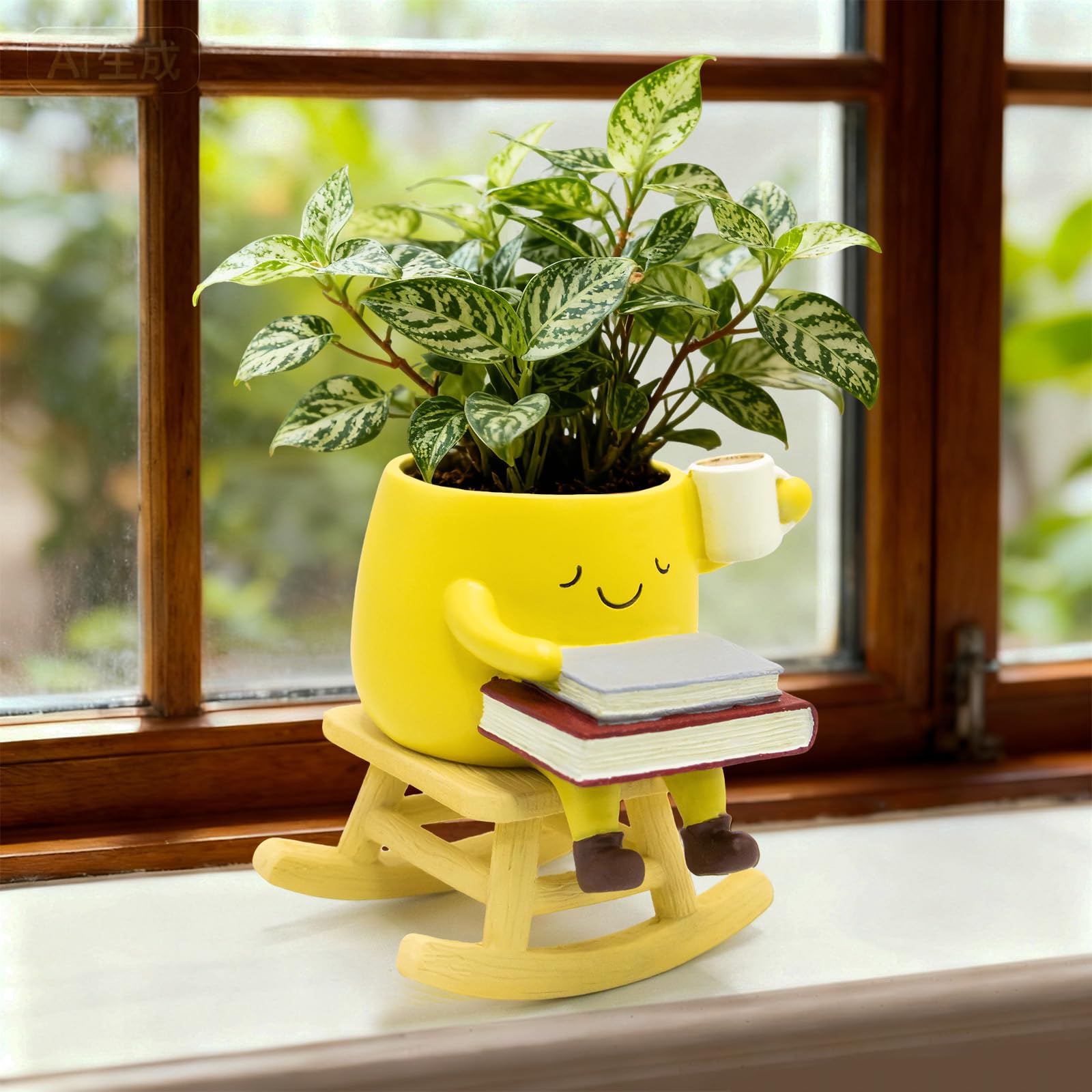 LAUGOKOBE smiling face rocker planter adds cheerful porch vibes.