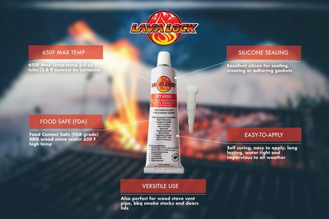 LavaLock RTV 650F applied to a grill door gasket for a durable seal.