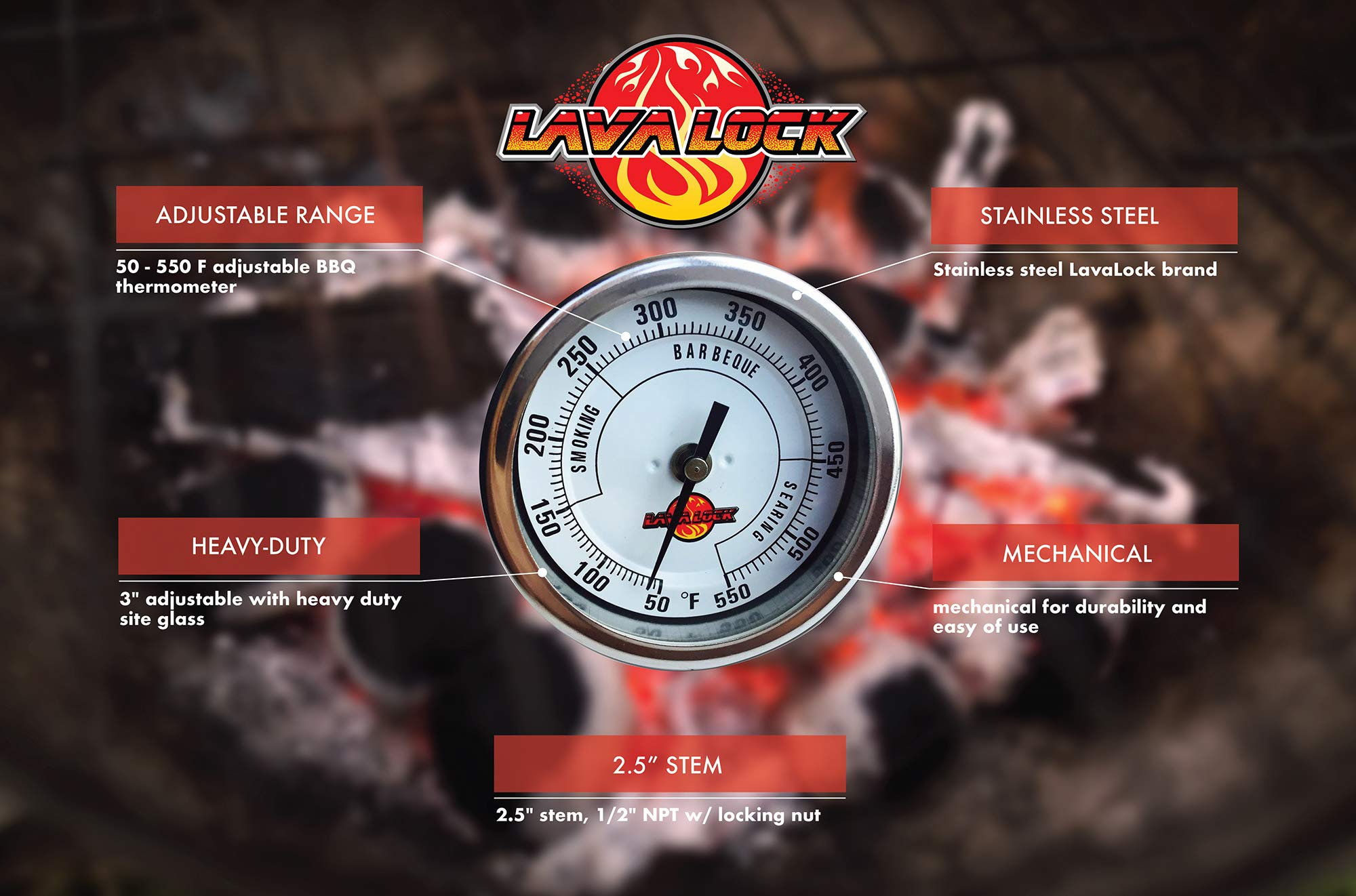 LavaLock site glass cover on durable stainless body for clear readings