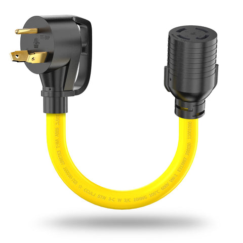 Lavandino NEMA TT-30P to L14-30R adapter cord for safe generator to RV power transfer.