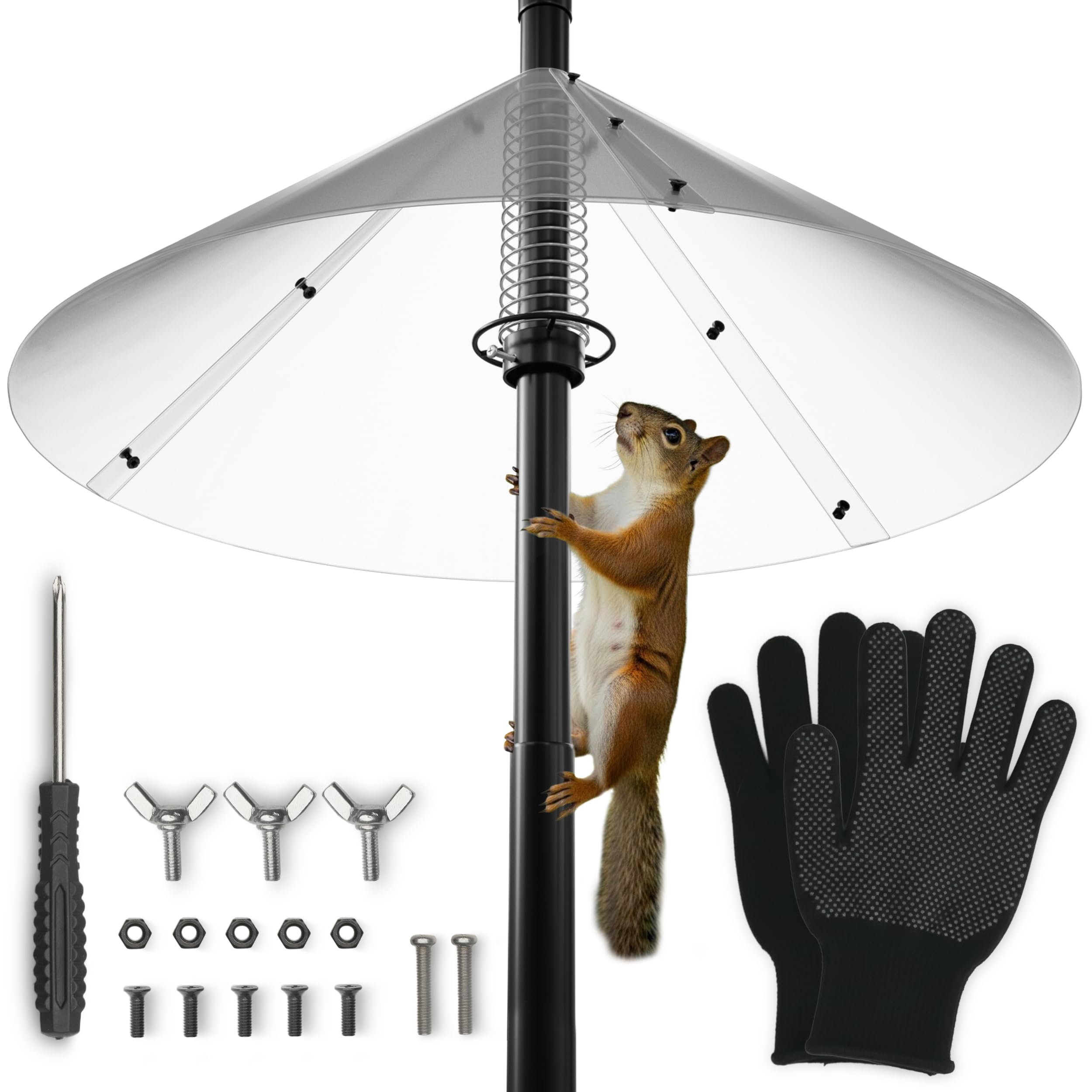 LAVDI premium squirrel baffle, 19-inch outdoor mount, protects bird feeders from squirrels.