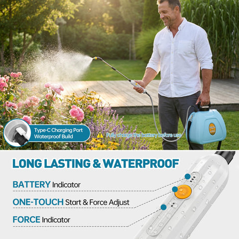 Lavendex sprayer with two speed options for adjustable coverage.