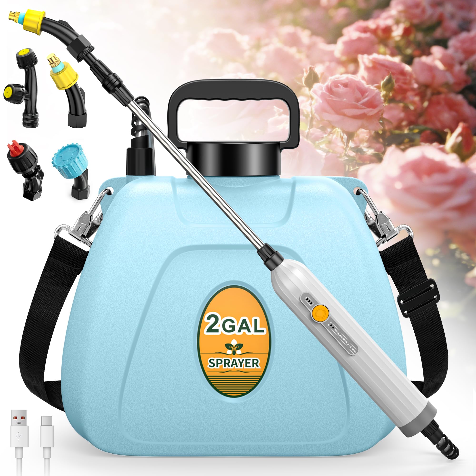 Lavendex battery powered sprayer with 41-inch telescopic wand for high shrubs.