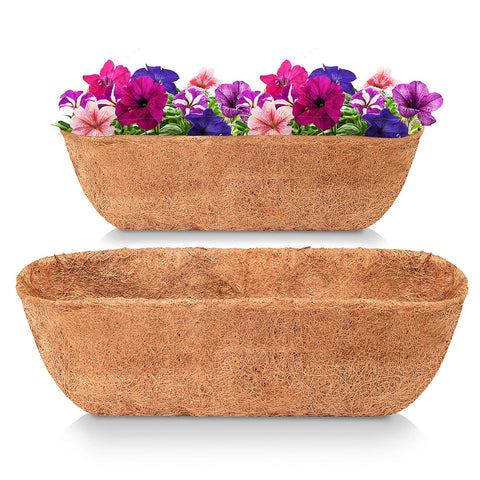 LAVEVE 30-inch brown trough coco liner for hanging baskets, moisture retention.