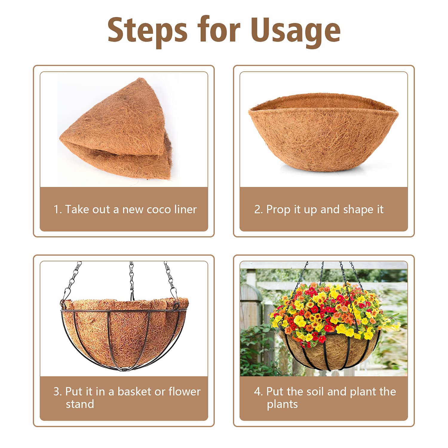 LAVEVE coco liner suitable for outdoor and indoor use in baskets.