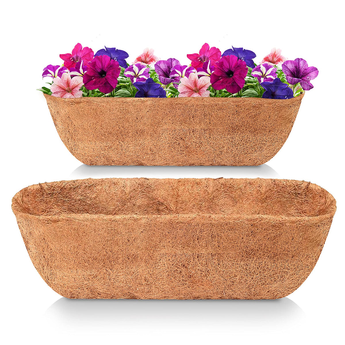 LAVEVE coco liner 24in hanging basket interior view with improved airflow and moisture retention