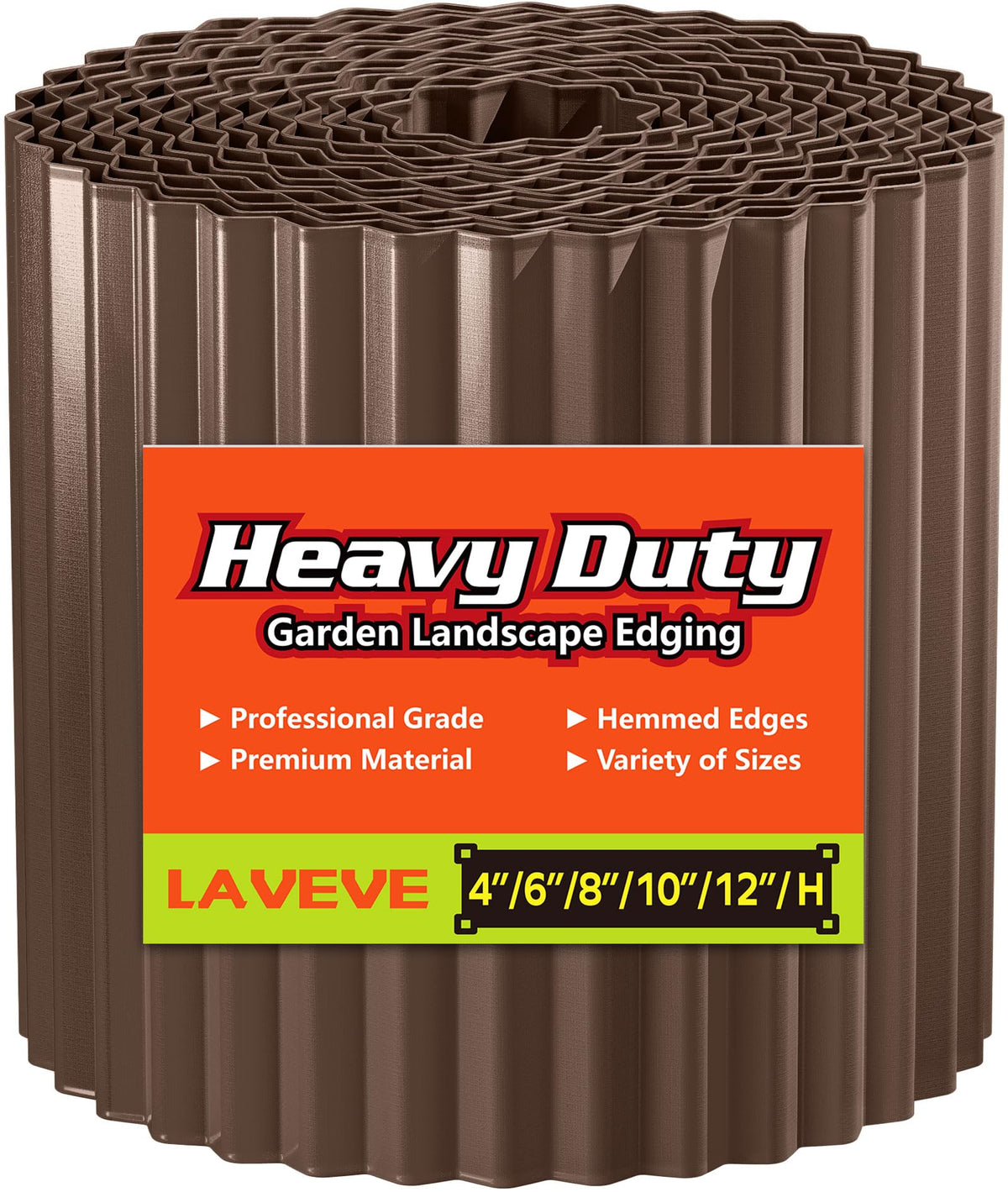 LAVEVE corrugated metal garden edging in coffee defines lawn and bed borders.