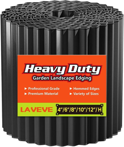 LAVEVE corrugated metal edging in black creates clean lawn borders and defined beds.