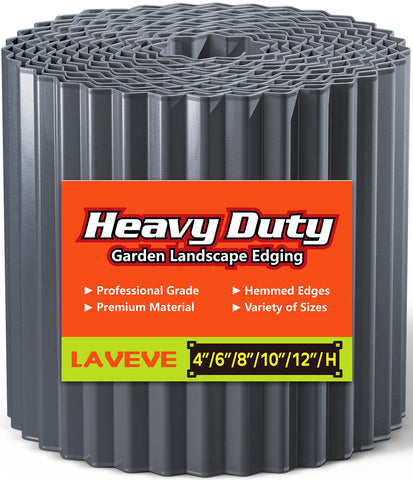 LAVEVE corrugated metal garden edging in dark gray defines lawns and beds.