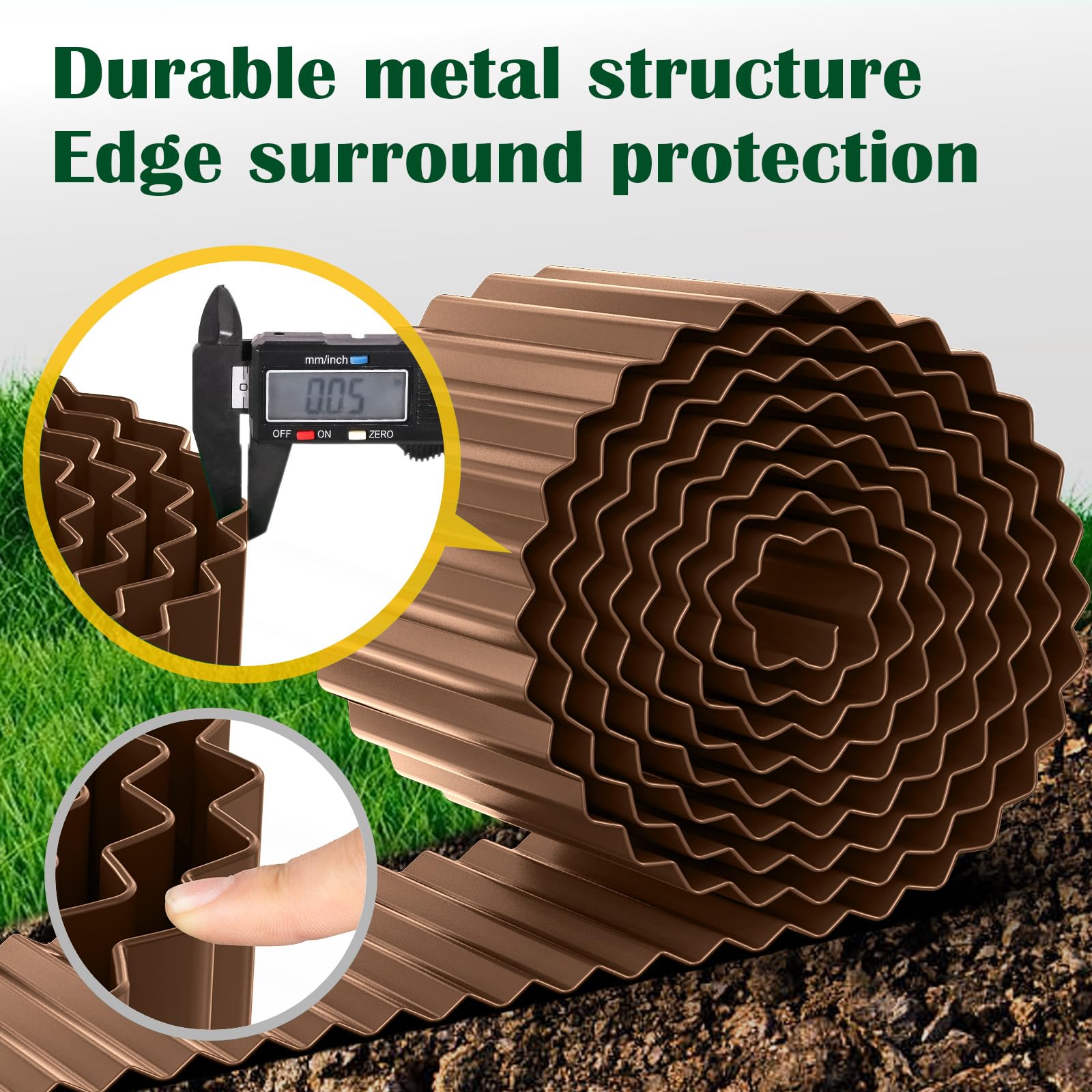 LAVEVE corrugated metal garden edging edge detail showcases a modern coffee finish.