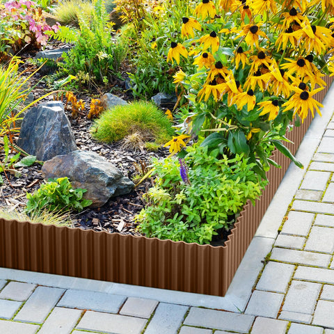 LAVEVE corrugated metal garden edging flower-bed helps maintain crisp garden separation.