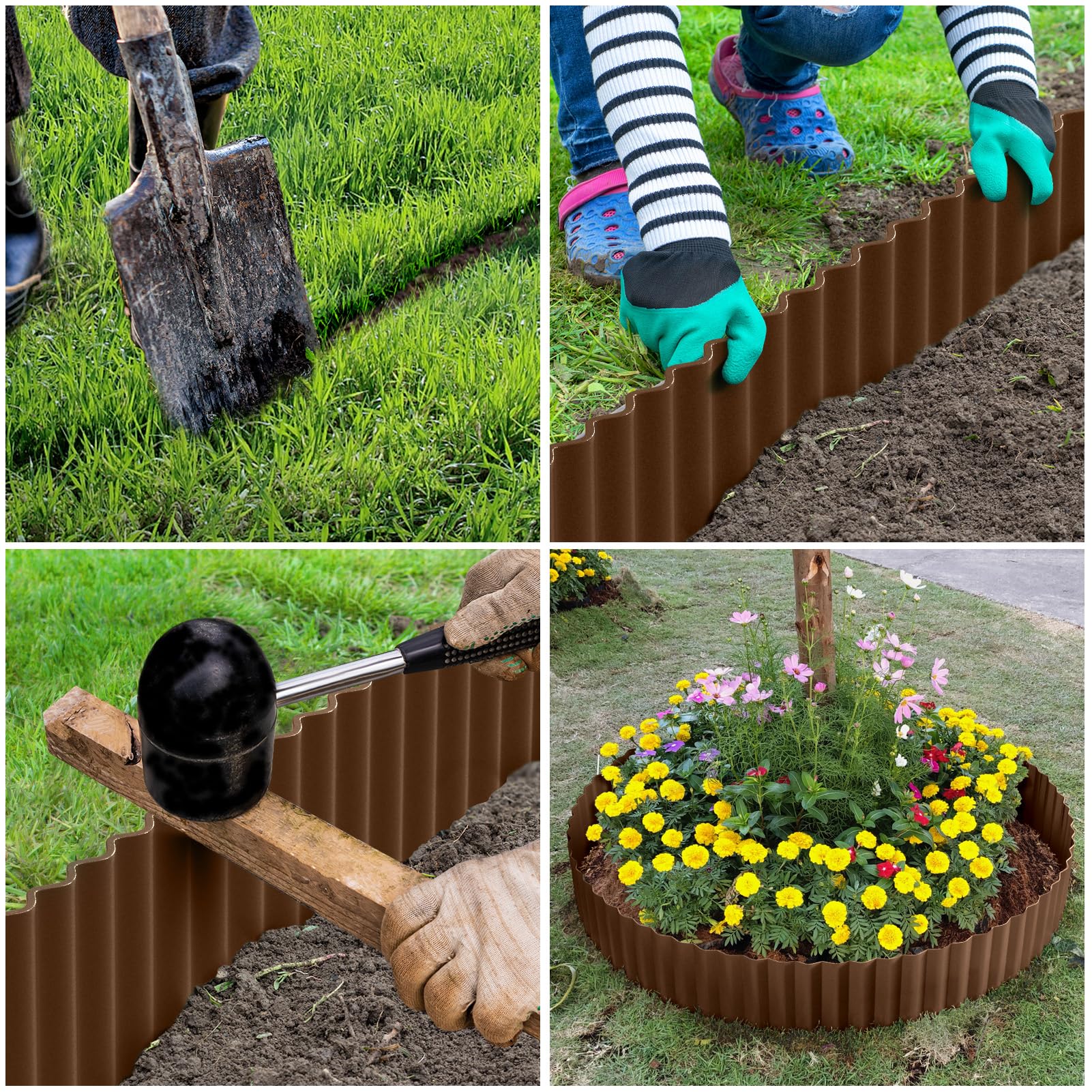 LAVEVE garden border in coffee colors defines lawn and flower bed boundaries.