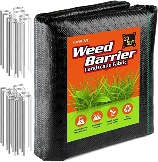 LAVEVE weed barrier fabric 3ft x 50ft protecting soil for weed control.