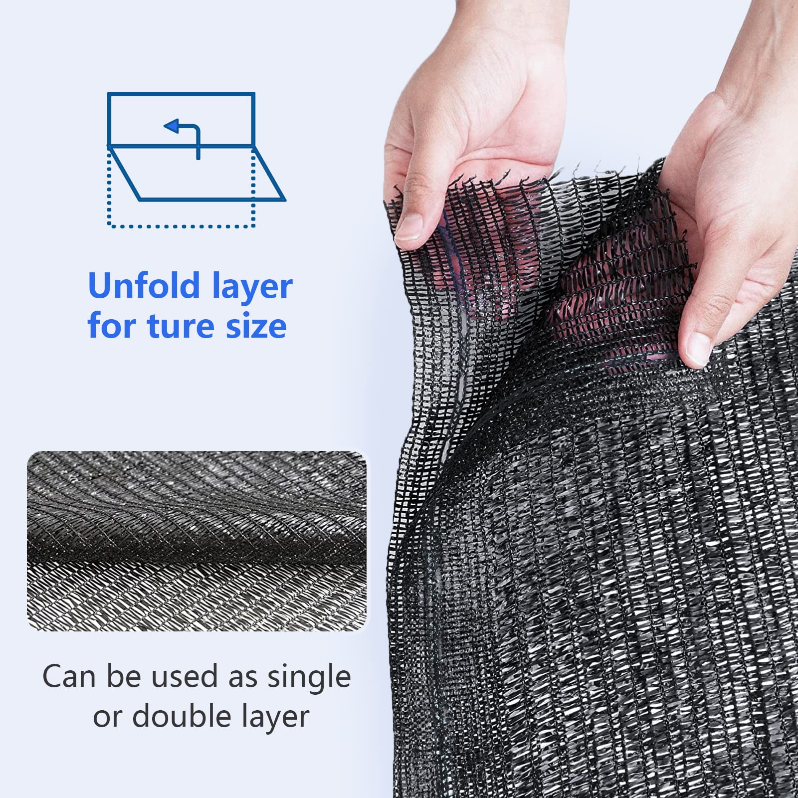 Lawcephun shade cloth 60 percent UV protection cools surrounding air.