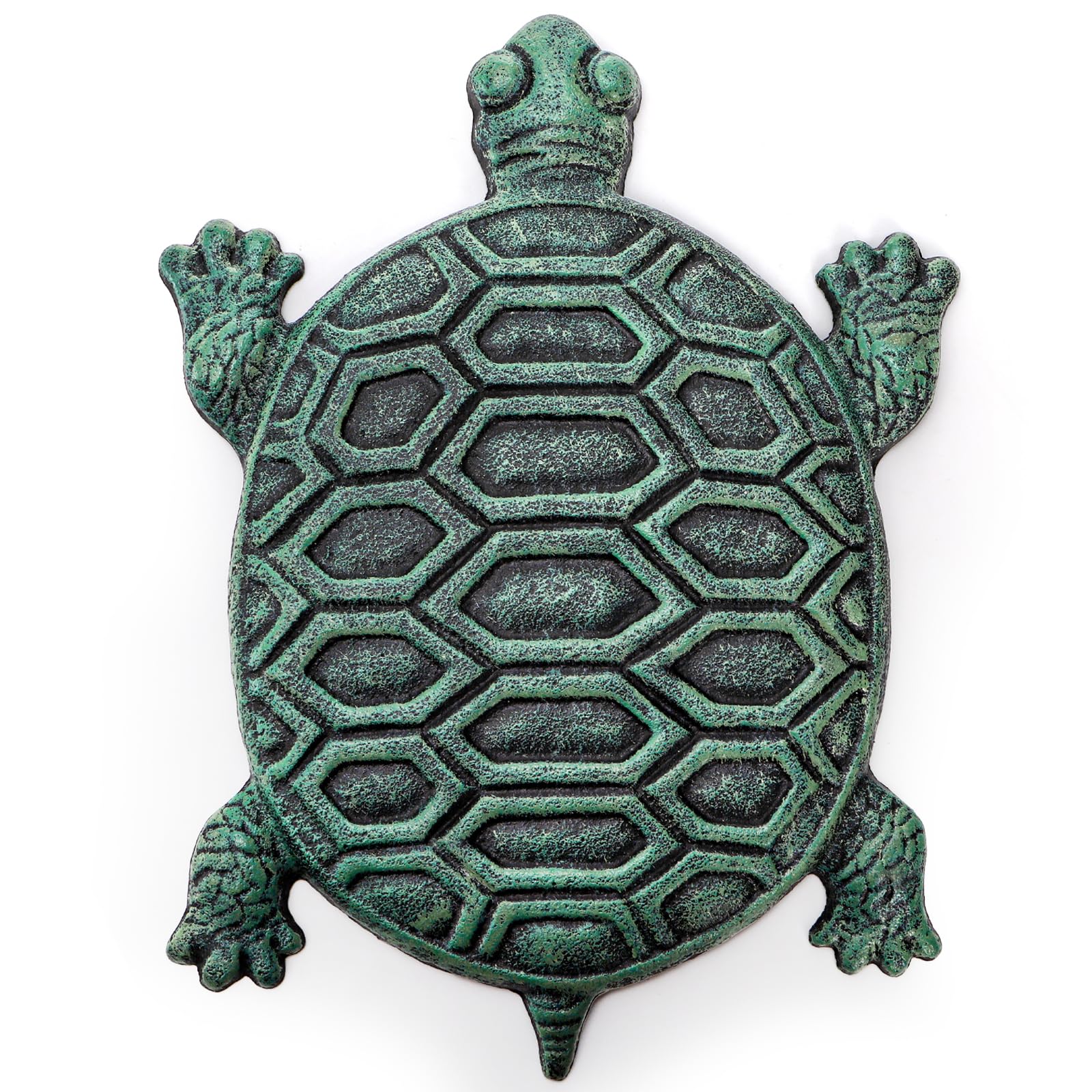 Lawei cast iron turtle stepping stone front view shows durable verdigris finish for outdoor paths