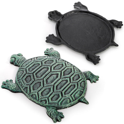 Lawei cast iron turtle stepping stone verdigris finish close-up highlights weather resistance